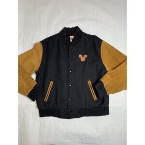 Vintage Walt Disney Studios Leather Wool Bomber Jacket Mickey Mouse M - HTF